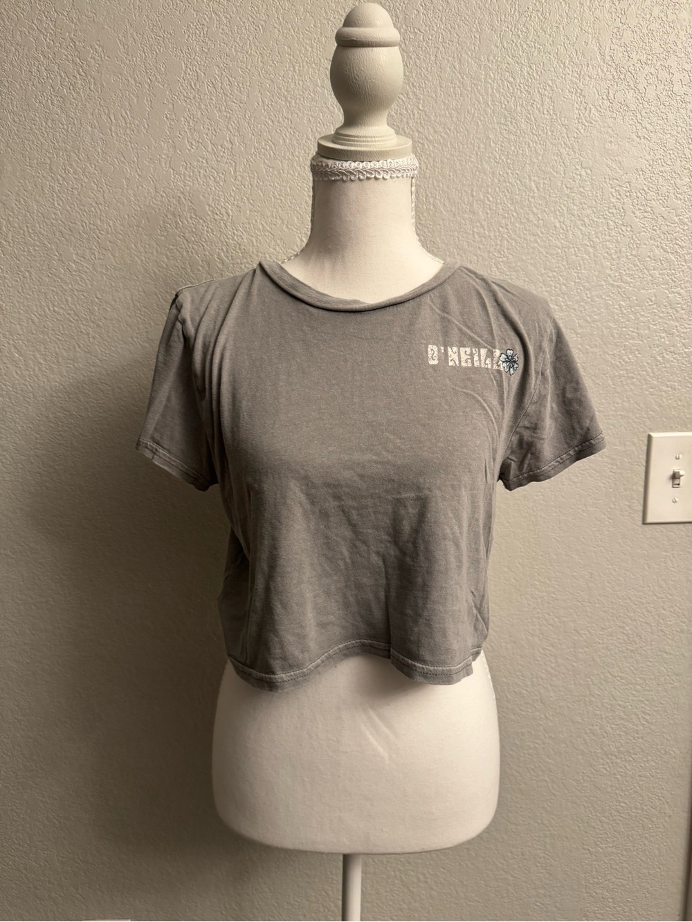 O'Neill Vintage Wash Cropped Graphic T-Shirt - Grey, Size Large